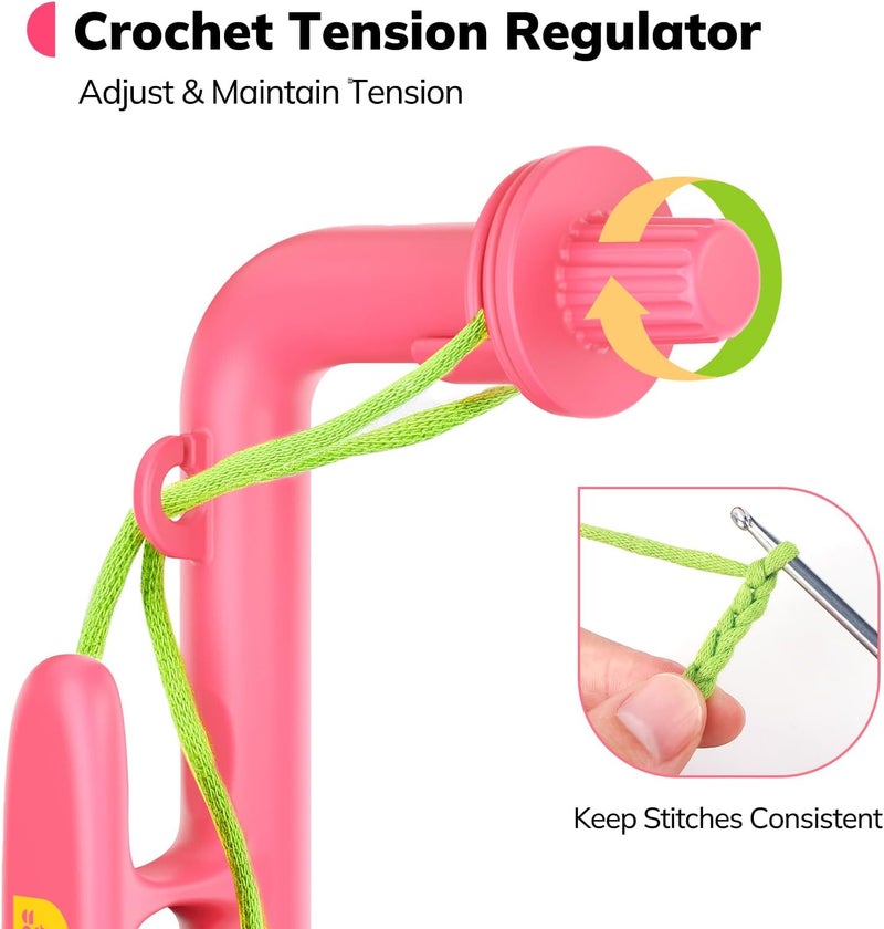 Crochetobe أداة الكروشيه للمبتدئين، أداة حلقات سحرية 3 في 1 لتعلم كيفية الكروشيه وصنع حلقات سحرية، منظم توتر الخيط ودليل، مساعد رائع للكروشيه والحياكة (وردي) - Image 5